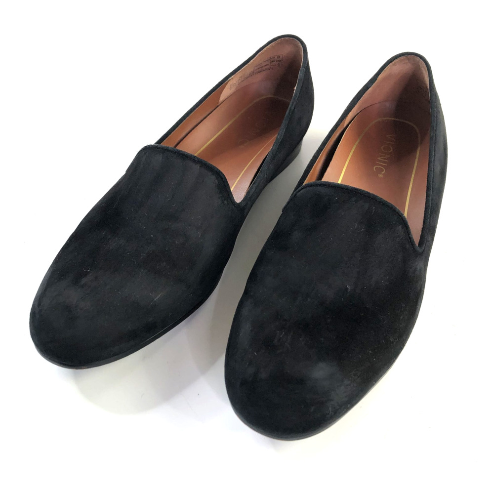 Vionic WILLA Shoes Womens Size 8.5 Black Suede Slip On Loafer Casual Comfort